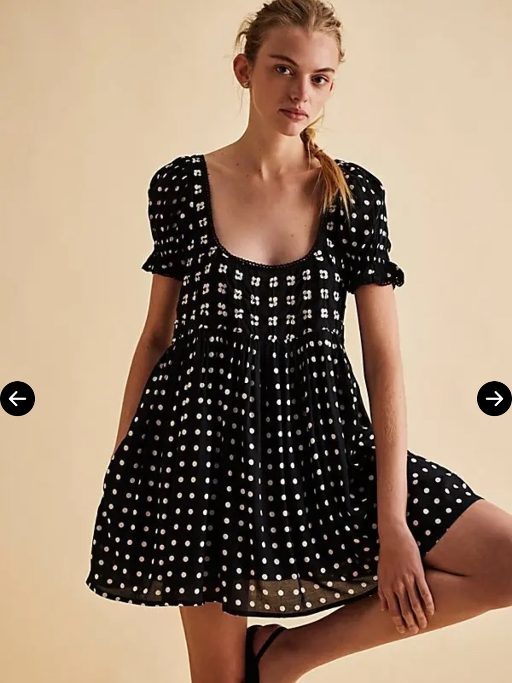 Free People Daisy Dots Mini Dress in Black Combo Retro 90s Women’s XS